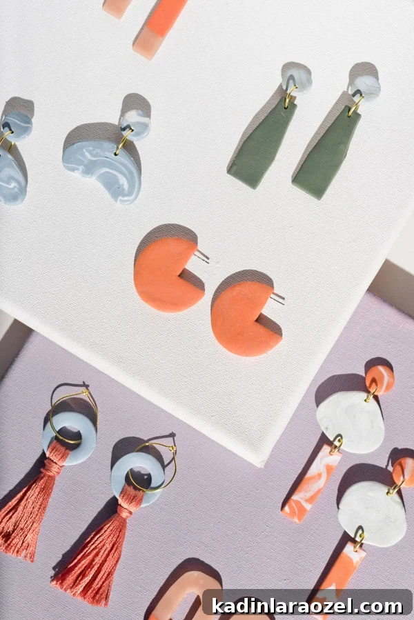 Make Clay Earrings: DIY Techniques to Craft Head-Turning Jewelry 7 Handmade clay earrings in bold colors and shapes