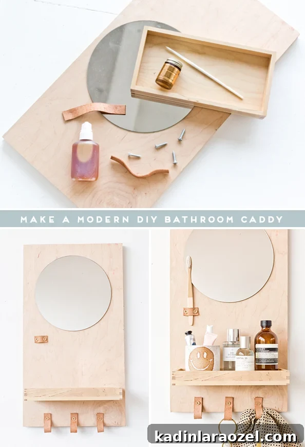 Modern DIY Bathroom Organizer with Built-In Mirror 2 Learn how to make a modern DIY bathroom organizer out of scrap plywood. Click through for the tutorial. #diybathroom #organicmodern #bathroomorganizer #diyorganizer #diy #woodproject #plywoodproject #modernbathroom