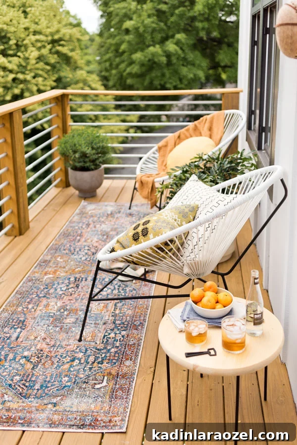 A balcony makeover perfect for summer entertaining or just reading a book. Click through for the full reveal and learn how to add privacy outdoors on a budget. #summer #outdoorspace #modernoutdoorspace