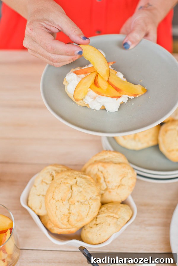 Summer Shortcake Bars with Fresh Fruit and Homemade Whipped Cream 5 Fresh peaches for a summer shortcake bar. Great for July Fourth and all summer long! #summer #summerrecipes #julyfourthideas #julyfourth