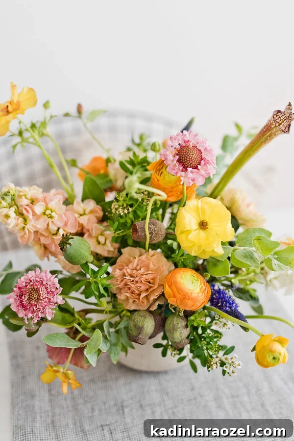 Flower Arranging Tips from a Florist: 8 Simple Tricks & A Signature Bouquet Recipe 4 summer floral centerpiece close-up