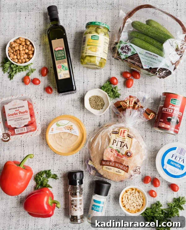 Ingredients for easy greek hummus board