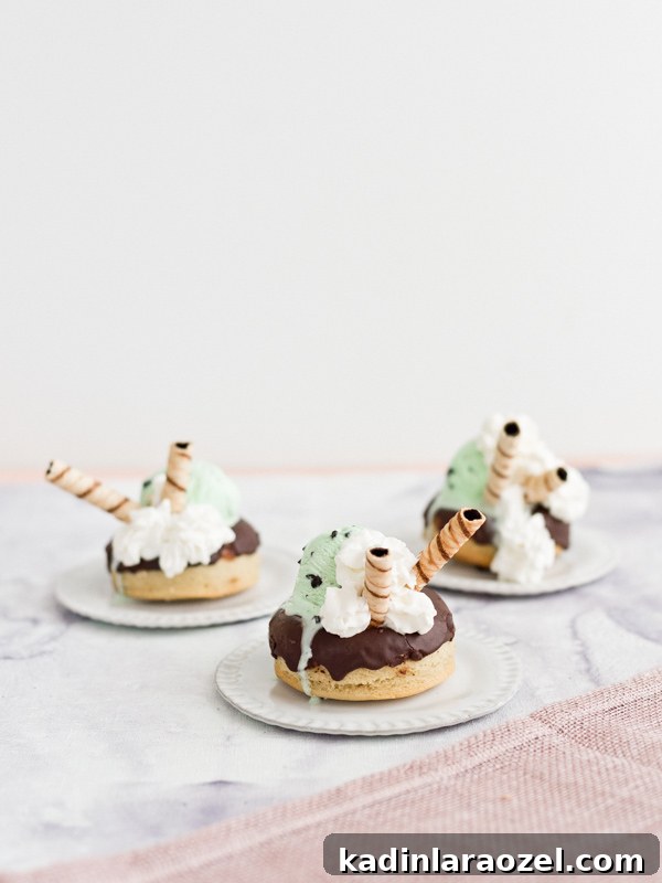 3 Refreshing Ice Cream Recipes for Summer Desserts 12 Mint chocolate chip donut sundaes. #dessert #dessertrecipes #easydesserts #icecream #mintchocolatechip #donuts #icecreamsundaes