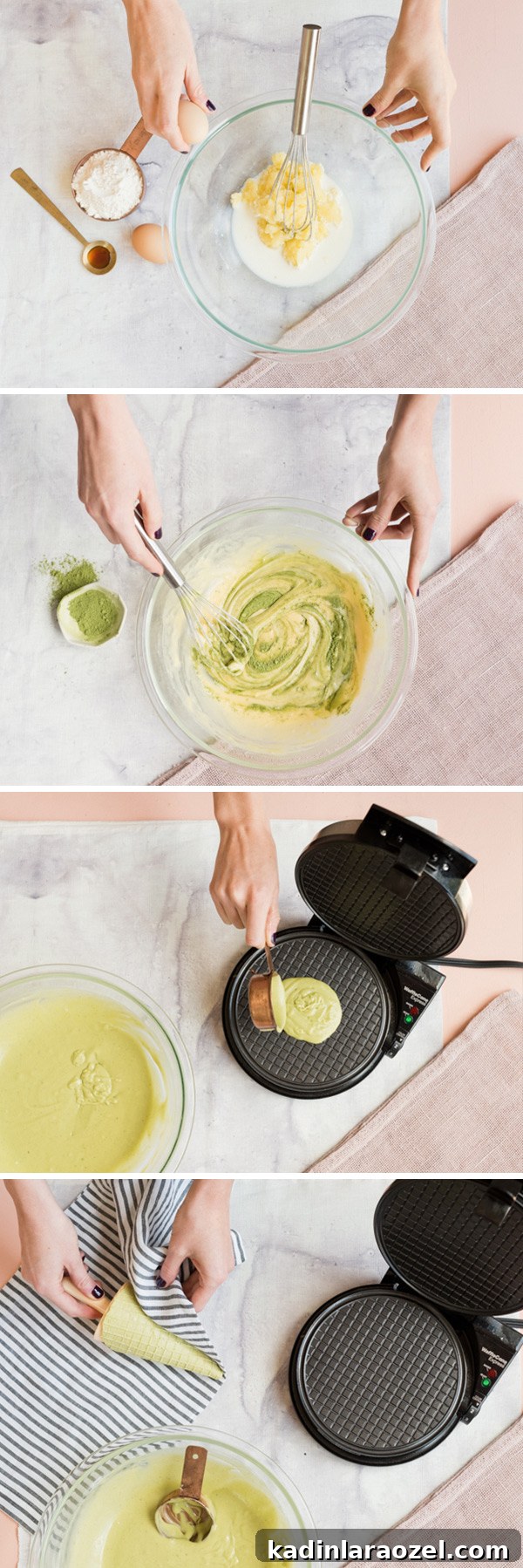 3 Refreshing Ice Cream Recipes for Summer Desserts 3 Homemade matcha ice cream cones! Click through for the recipe for this subtle and unexpected waffle cone flavor for ice creams. #icescream #dessert #icecreamlovers #matcha #icecreamcone
