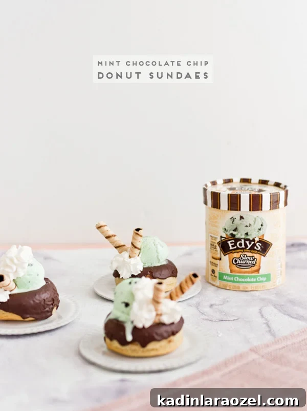 3 Refreshing Ice Cream Recipes for Summer Desserts 4 Mint chocolate chip donut sundaes. Homemade matcha ice cream cones! Click through for the recipe. #icescream #dessert #icecreamlovers #matcha #icecreamcone