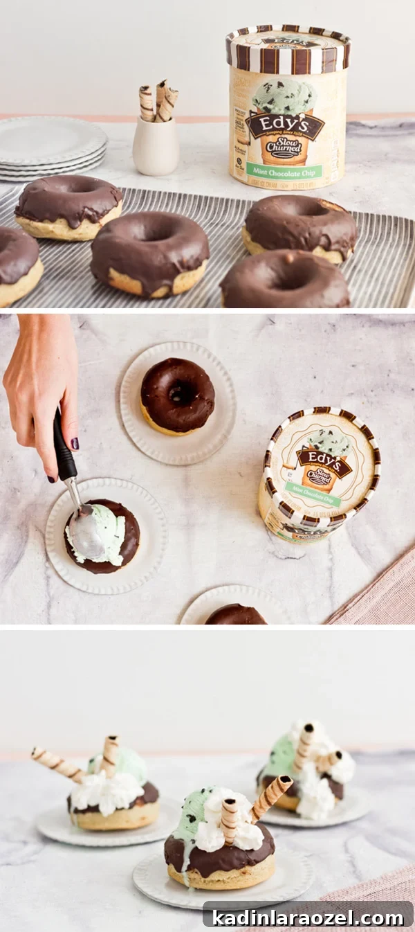 3 Refreshing Ice Cream Recipes for Summer Desserts 5 Mint chocolate chip donut sundaes. Click through for the recipe. #mintchocolatechip #icecream #donuts #icecreamsundae