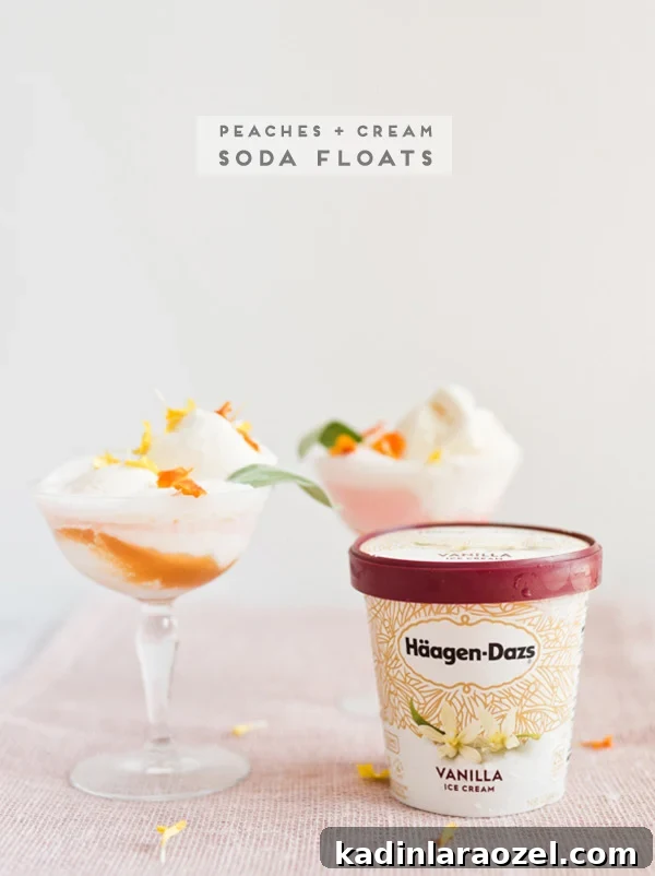3 Refreshing Ice Cream Recipes for Summer Desserts 6 Peaches and cream soda floats! This tastes so delicious. It's a must-try for summer entertaining. #sodafloats #entertainingrecipes #icecreamfloats #peachesandcream