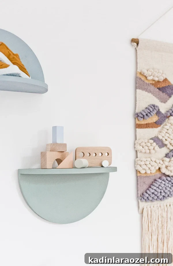 DIY Half-Circle Wood Shelves: Step-by-Step Guide for Stylish Storage 6 A Unique DIY Shelving Idea: How to Make Wood Half Circle Shelves. Click through for the tutorial. #diyshelving #diy #diyhome #woodproject #diywoodproject #uniqueshelving #mutedhousewares #diywallart