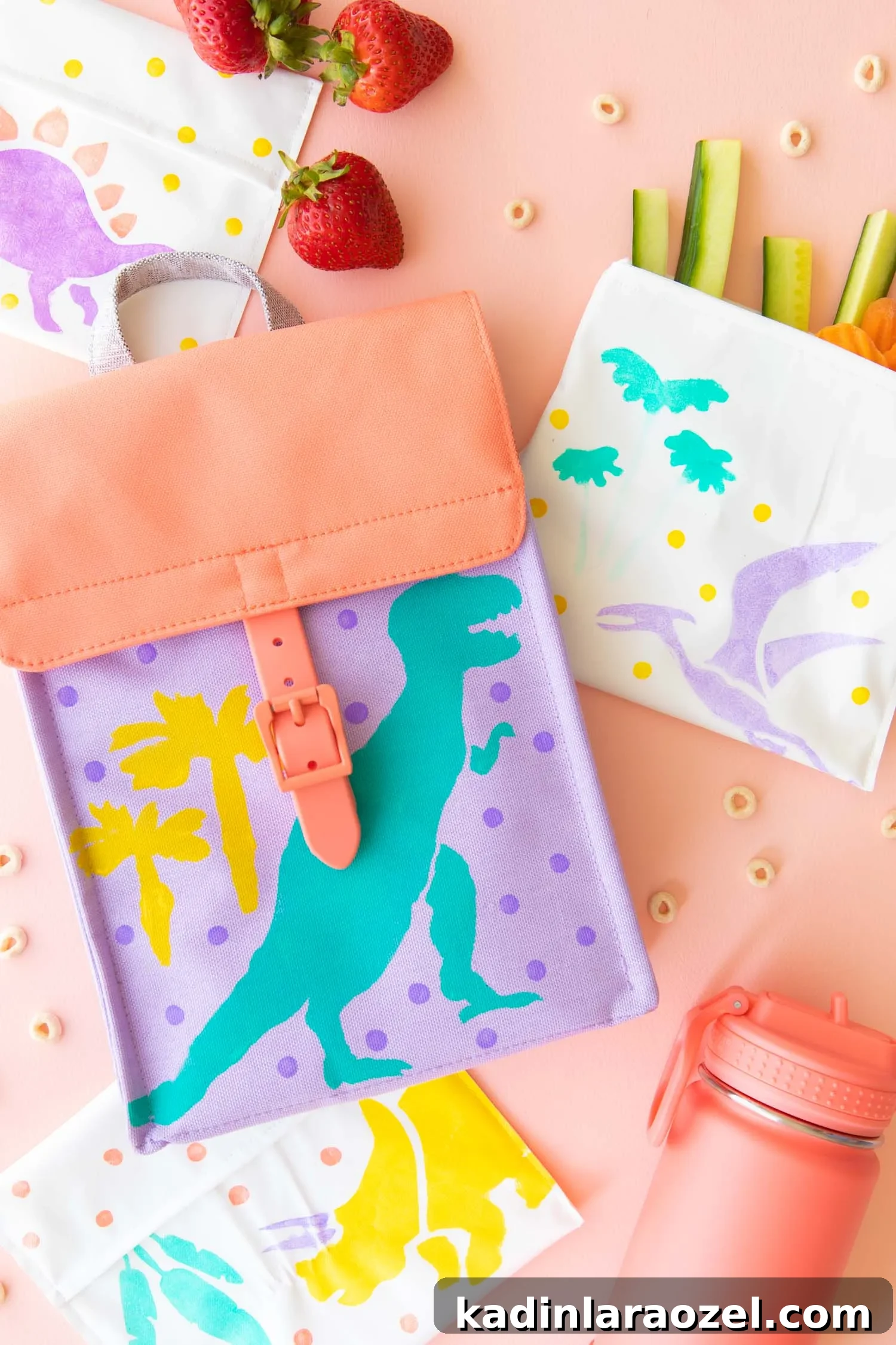 dinosaur stenciled backpack and lunch bags fro kids