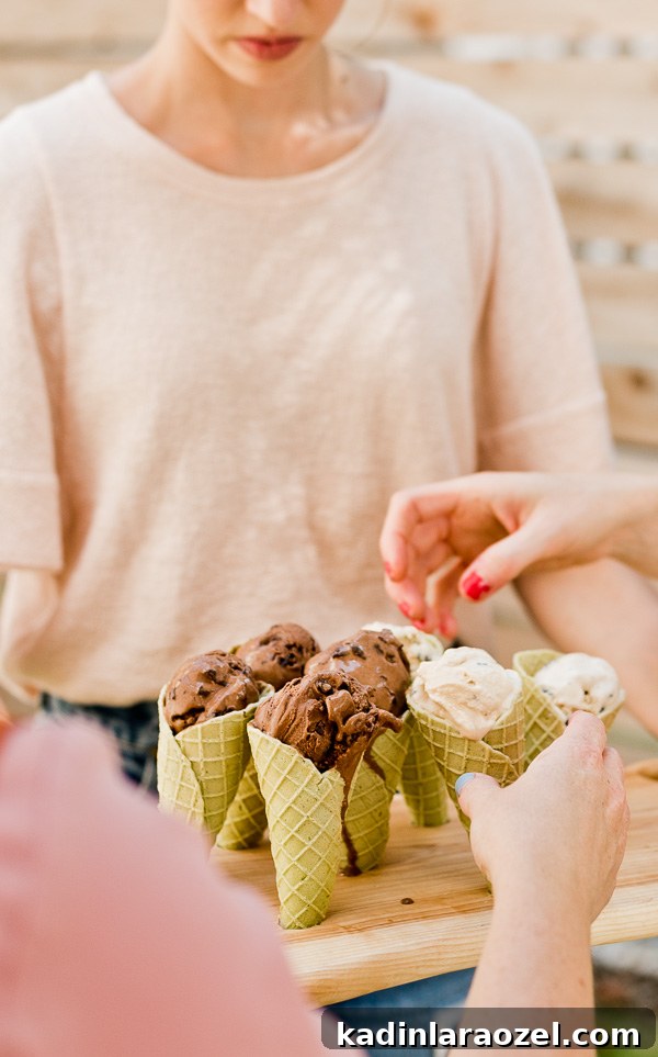 Wooden ice cream cone holder for a summer gathering.