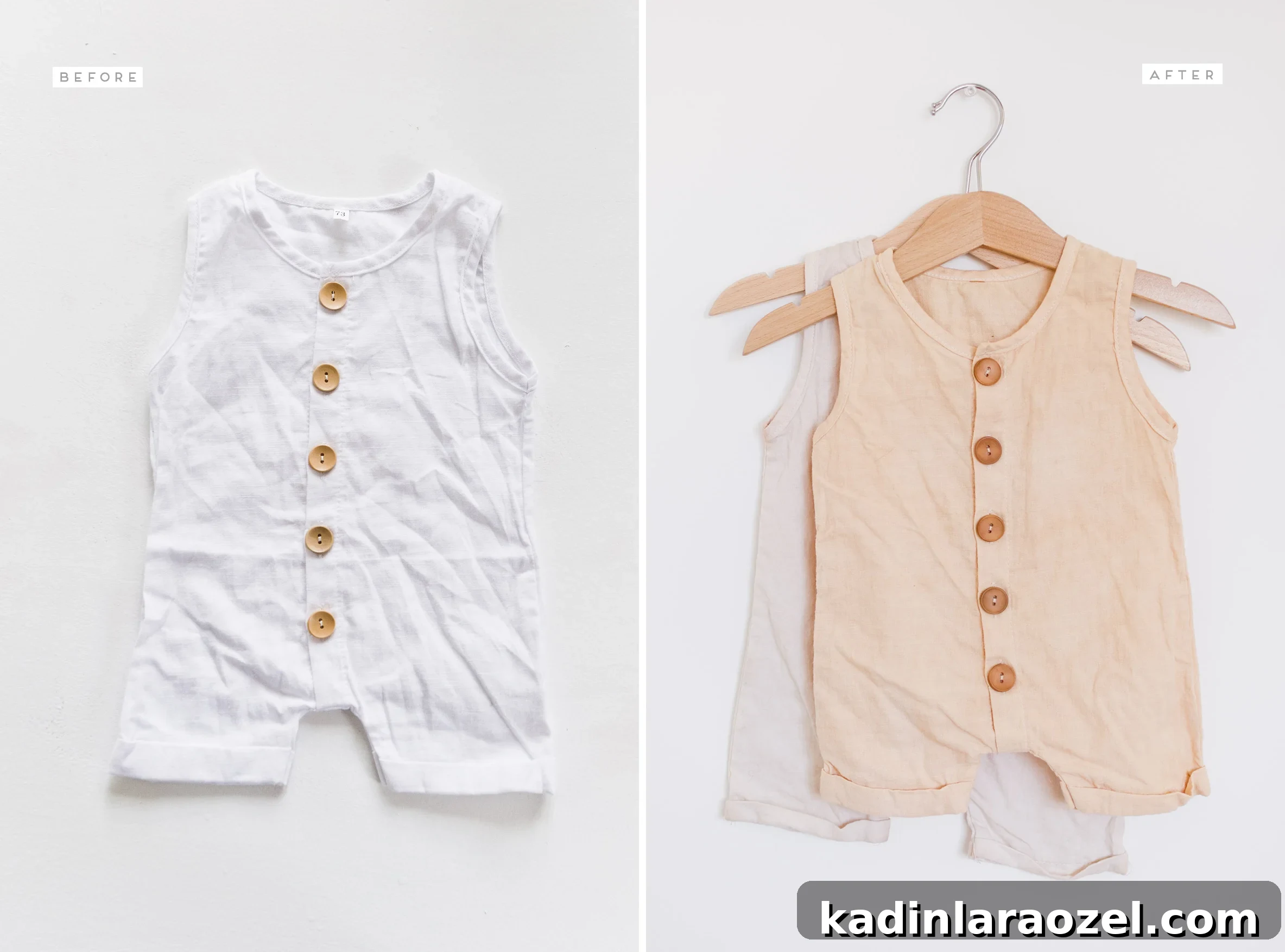 Natural Fabric Dyeing: How to Dye Clothes with Plant-Based Colors 6 Before and after dyed baby clothes with natural dyes