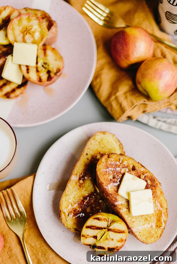 Fall Cinnamon Brioche French Toast Recipe for Cozy Mornings 6 A drool-worthy fall recipe for toaster oven french toast with grilled apples. #fallrecipe #fall #frenchtoast #frenchtoastrecipe #apples