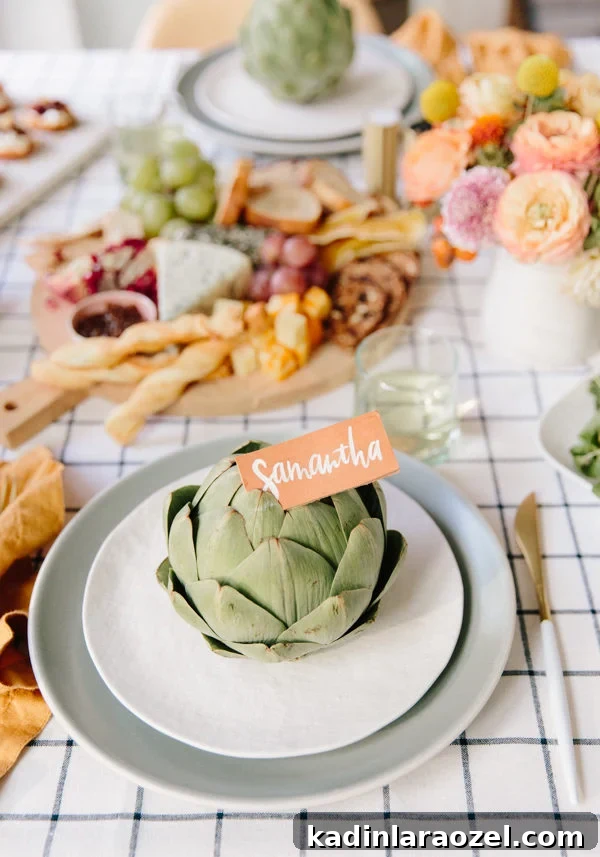 Upgrade Your Thanksgiving Tablescape in 15 Minutes: 3 Simple Ideas 2 artichoke place setting for Thanksgiving dinner tablescape