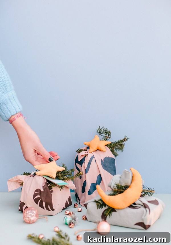 DIY Holiday Fabric Gift Wrap: Stylish Eco-Friendly Ideas 9 Looking for a unique DIY gift wrap idea for the holidays? Check out this tutorial for DIY fabric gift wrap you can customize for everyone on your gift list. #holidays #giftwrap #diyholidays #diy #stenciling #christmas #christmasdiy