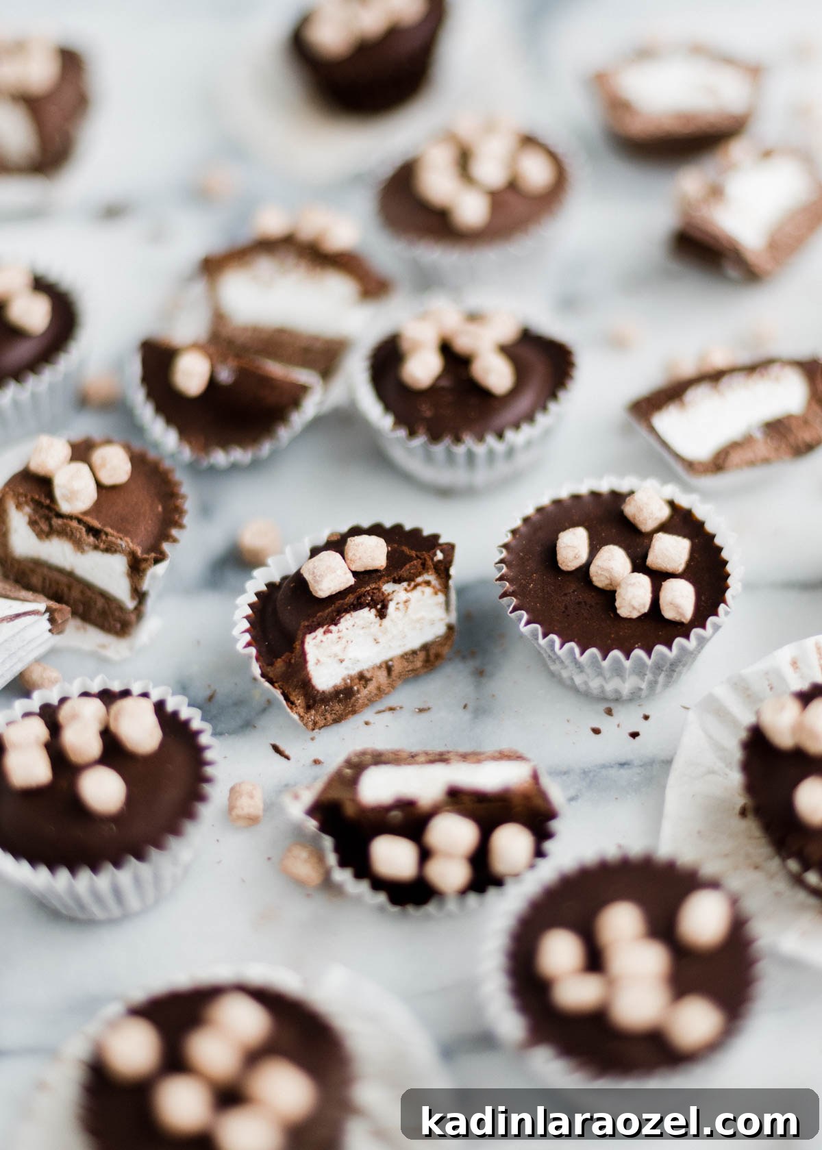 mini candy cups with chocolate and marshmallows