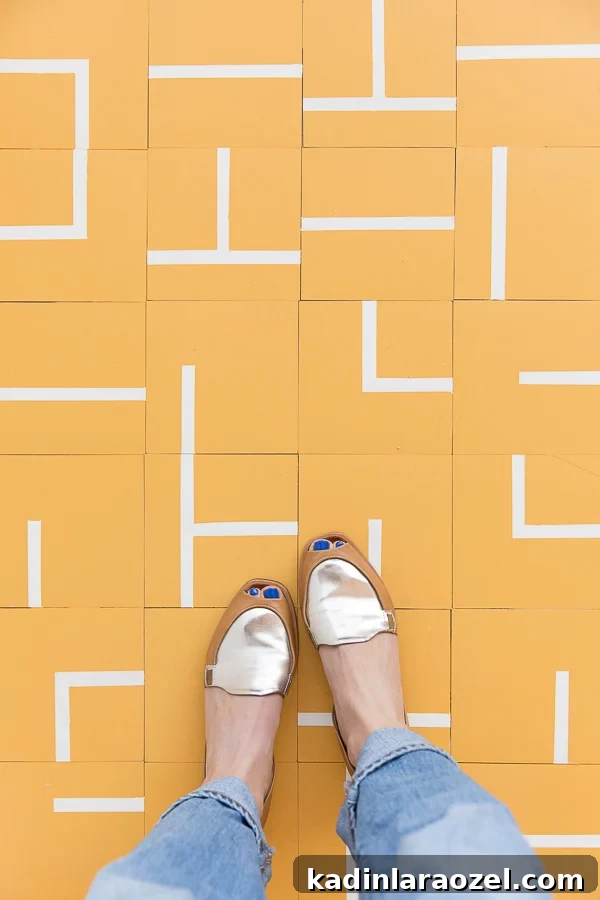 Top Fan-Favorite Projects of 2018: Your Most Loved Picks 2 The Most Loved Projects Of 2018 (According To You): DIY Hand Painted Floor Tiles Project #floortile #pattern #tilepattern #yellow #mustardyellow