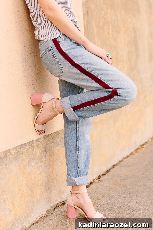 Top Fan-Favorite Projects of 2018: Your Most Loved Picks 4 The Most Loved Projects Of 2018 (According To You): Velvet Side Stripe Pants DIY #velvetpants #velvetstripes #jeandiy #diyfashion #fashion #diy