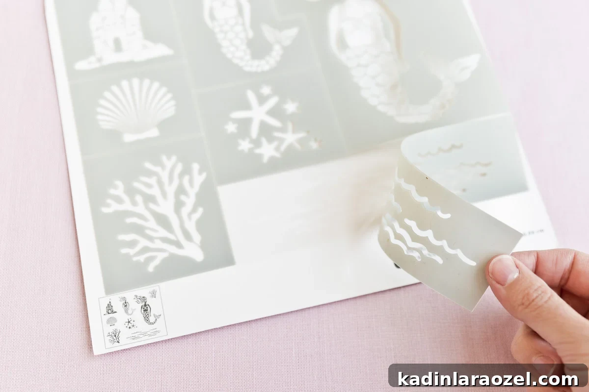 Stencils being peeled to use for a craft project