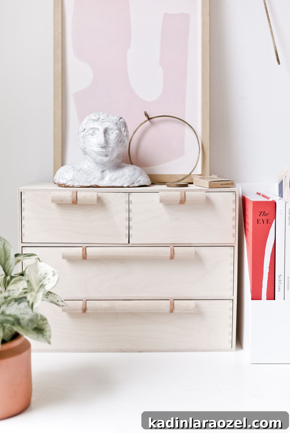 Transform Your Ikea Moppe Mini Chest with a Modern Minimal Hack 13 Final look: organized desk with upgraded MOPPE chest.