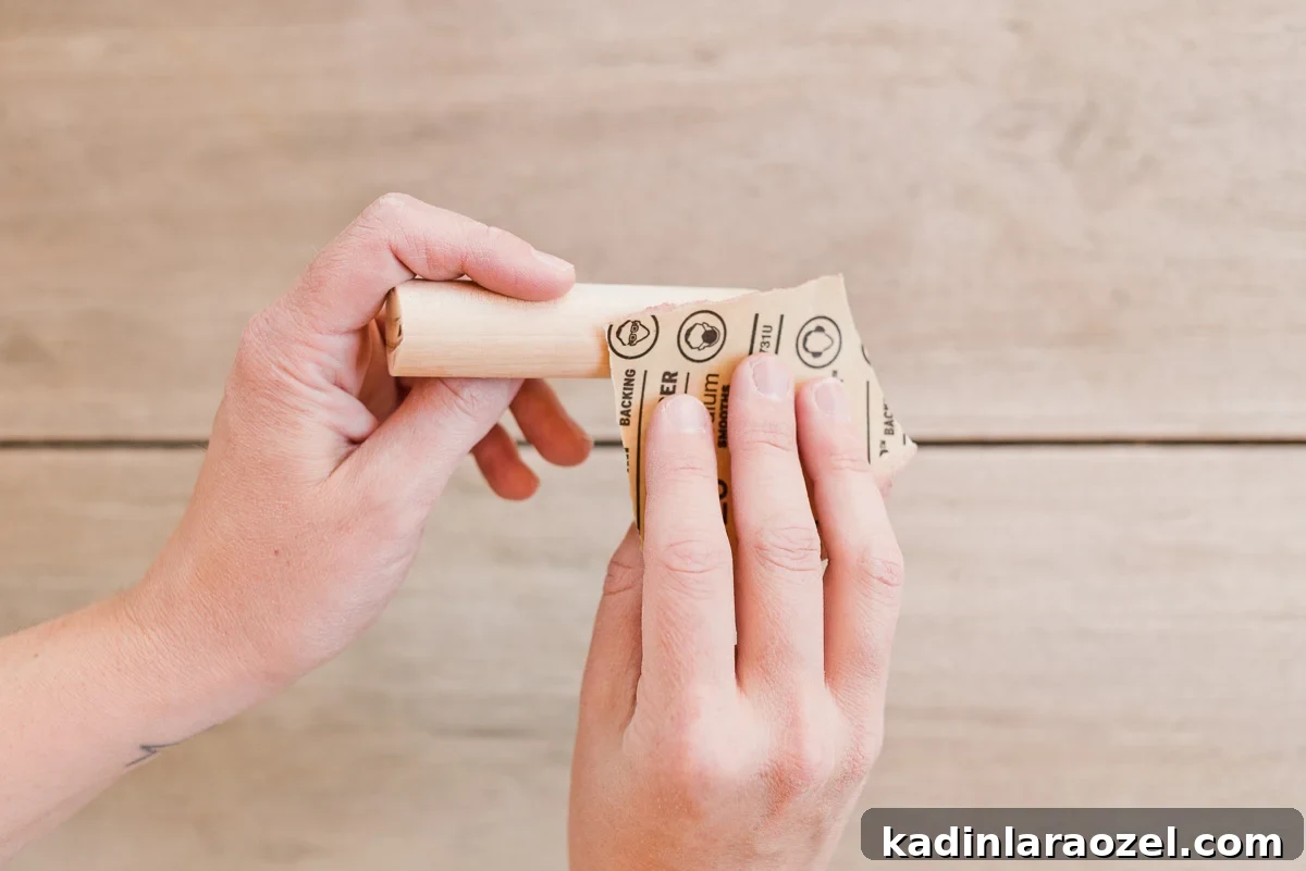 Transform Your Ikea Moppe Mini Chest with a Modern Minimal Hack 6 Sanding dowel rods for drawer pulls.