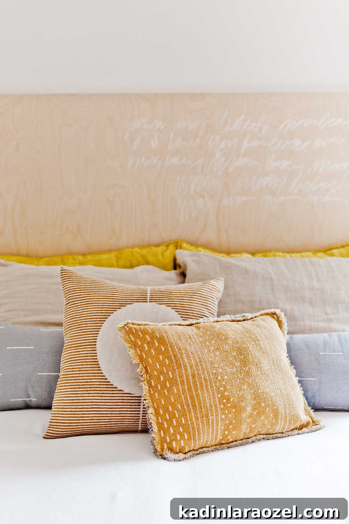 Earthy neutral pillows with various textures and muted colors 