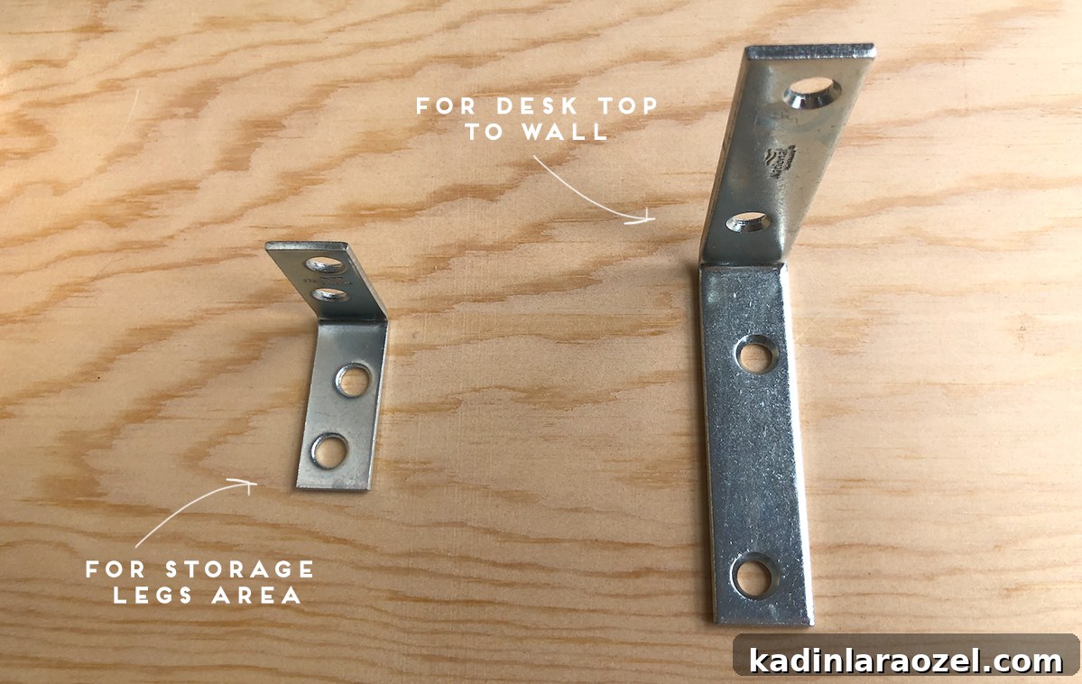 Types of L brackets needed for DIY desk project. 