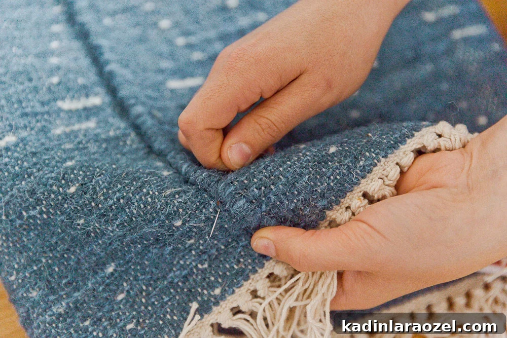 How to Sew an Extra-Long Lumbar Pillow for Sofa and Bed 6 Hand stitch the length of the rug to create the pillow pocket.