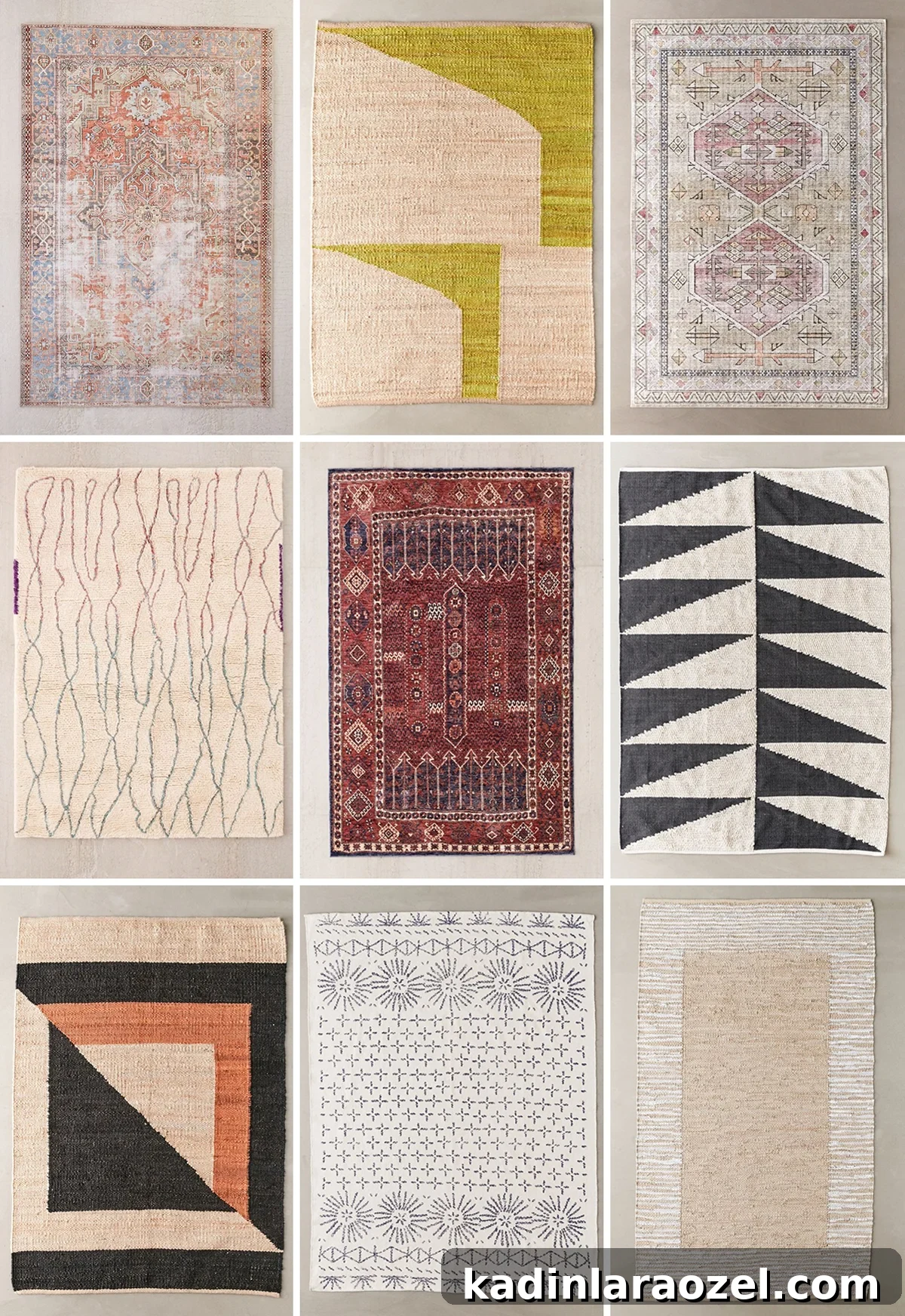 Rug Thug: Upgrade a Cheap Rug for $10 in Under 10 Minutes 7 side by side rugs with different patterns