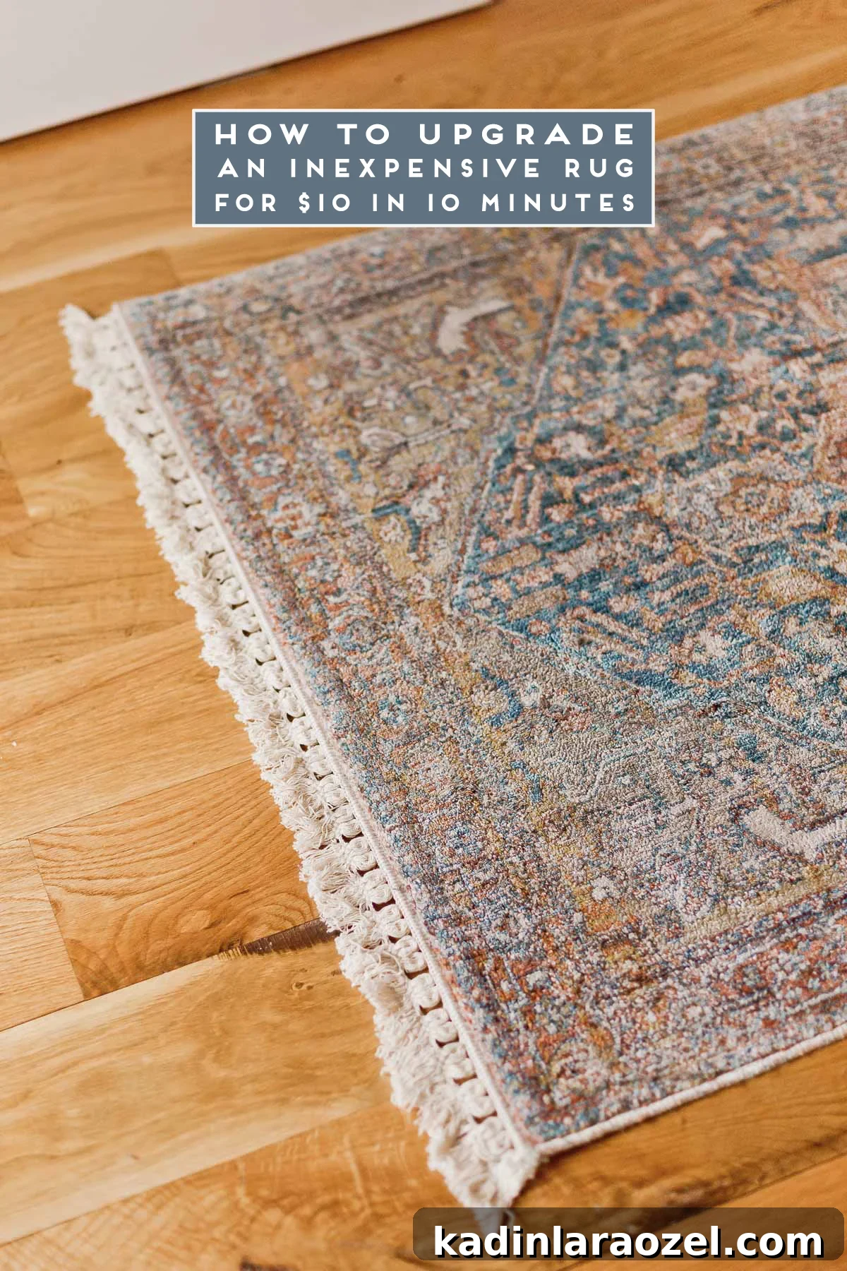 Rug Thug: Upgrade a Cheap Rug for $10 in Under 10 Minutes 8 persian rug style runner with cream fringe on each end, on wood floors
