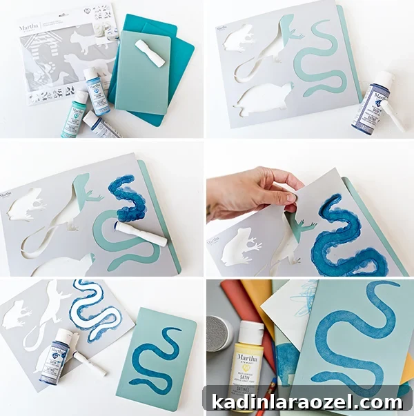 3 Stylish Back-to-School DIY Projects That Impress 6 Step by step instructions for stenciling notebooks with a snake design