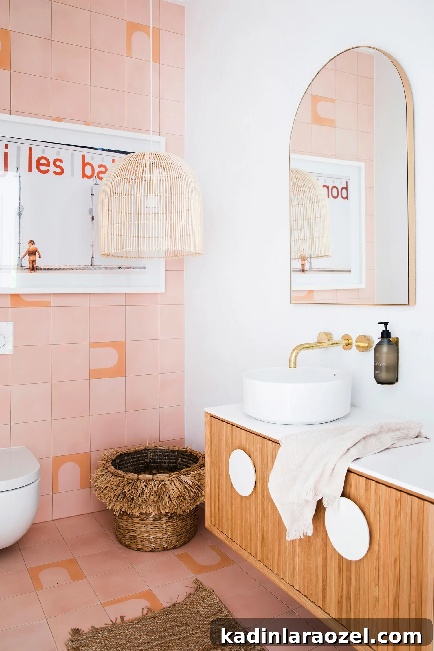 Look at this bathroom from Three Bird Renovations. The tile, the mirror, the light fixture? It’s all so good. #arch #designtrend #interiors #organicmodern #bathroom #archmirror #pinktile #pinkbathroom #modernbathroom