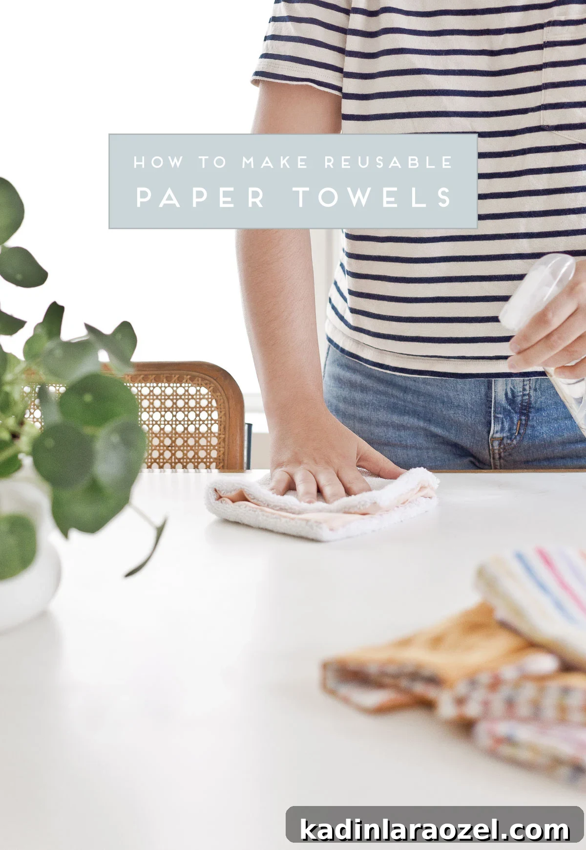 Reusable Unpaper Towels: 2 Ways to Make Cloth Paper Towels from Scraps 6 Cleaning table with DIY unpaper towels, made of fabric scraps.