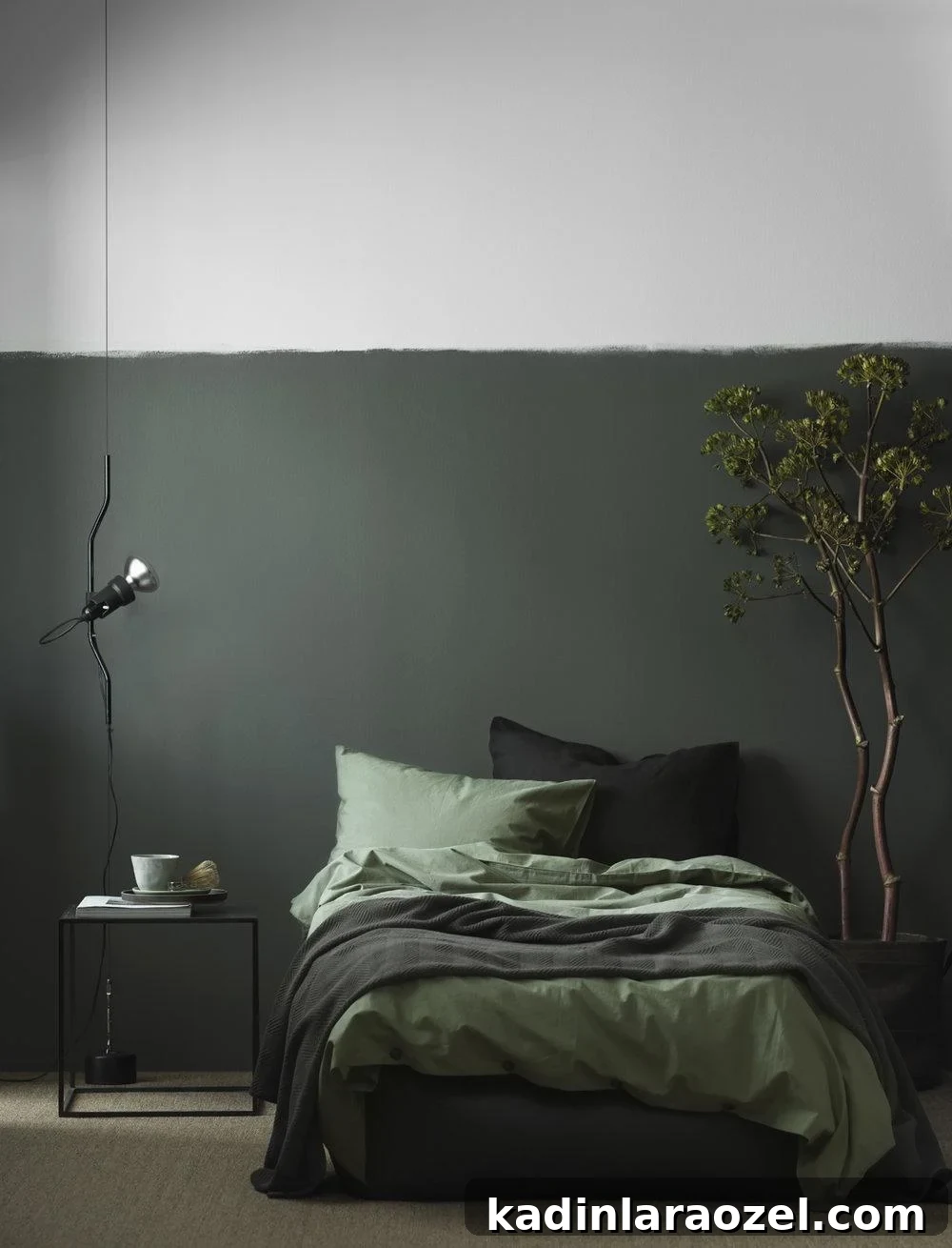 Moody Green Interiors: 12 Stylish Ways to Use the Color 7 A monochromatic green bedroom inspired by nature.