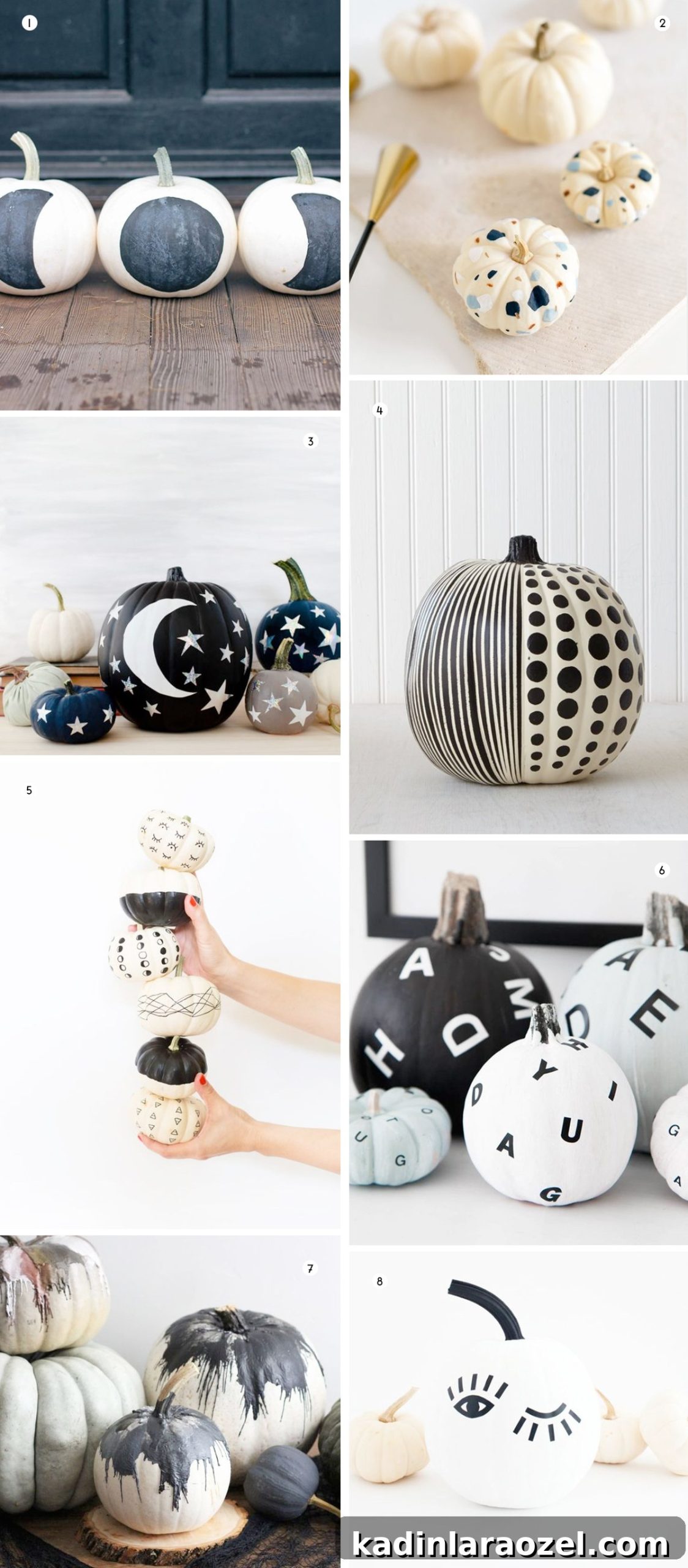 Monochromatic modern no-carve pumpkin decorating ideas