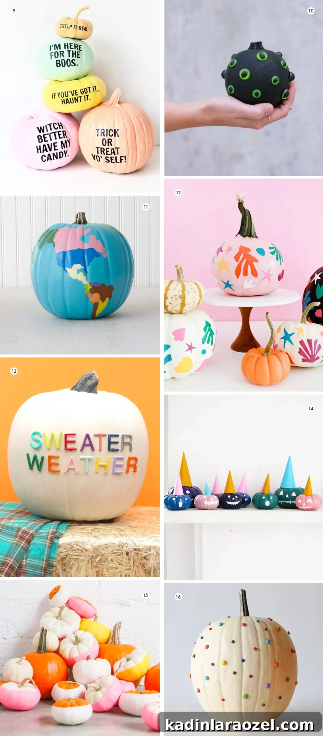 Colorful painted no-carve pumpkins
