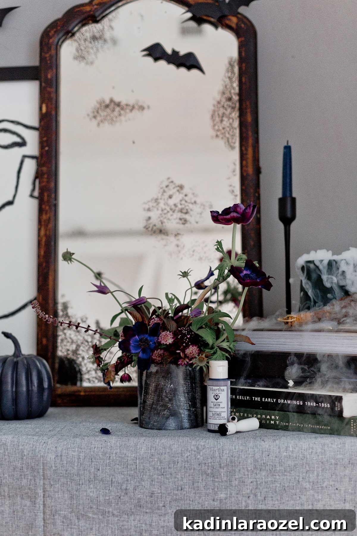 A DIY idea for Halloween decor with stencils and paints.
