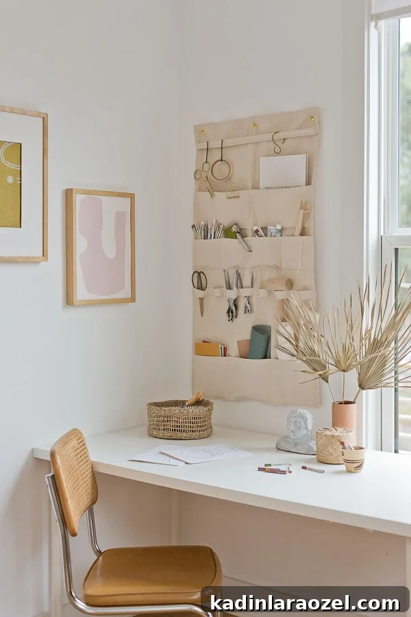How to make a canvas wall organizer that hangs on the wall, to hold craft supplies, office supplies, and more.