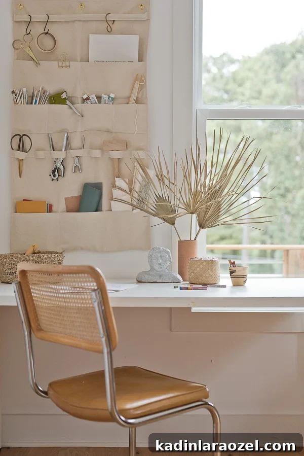Desk details in natural Scandinavian office