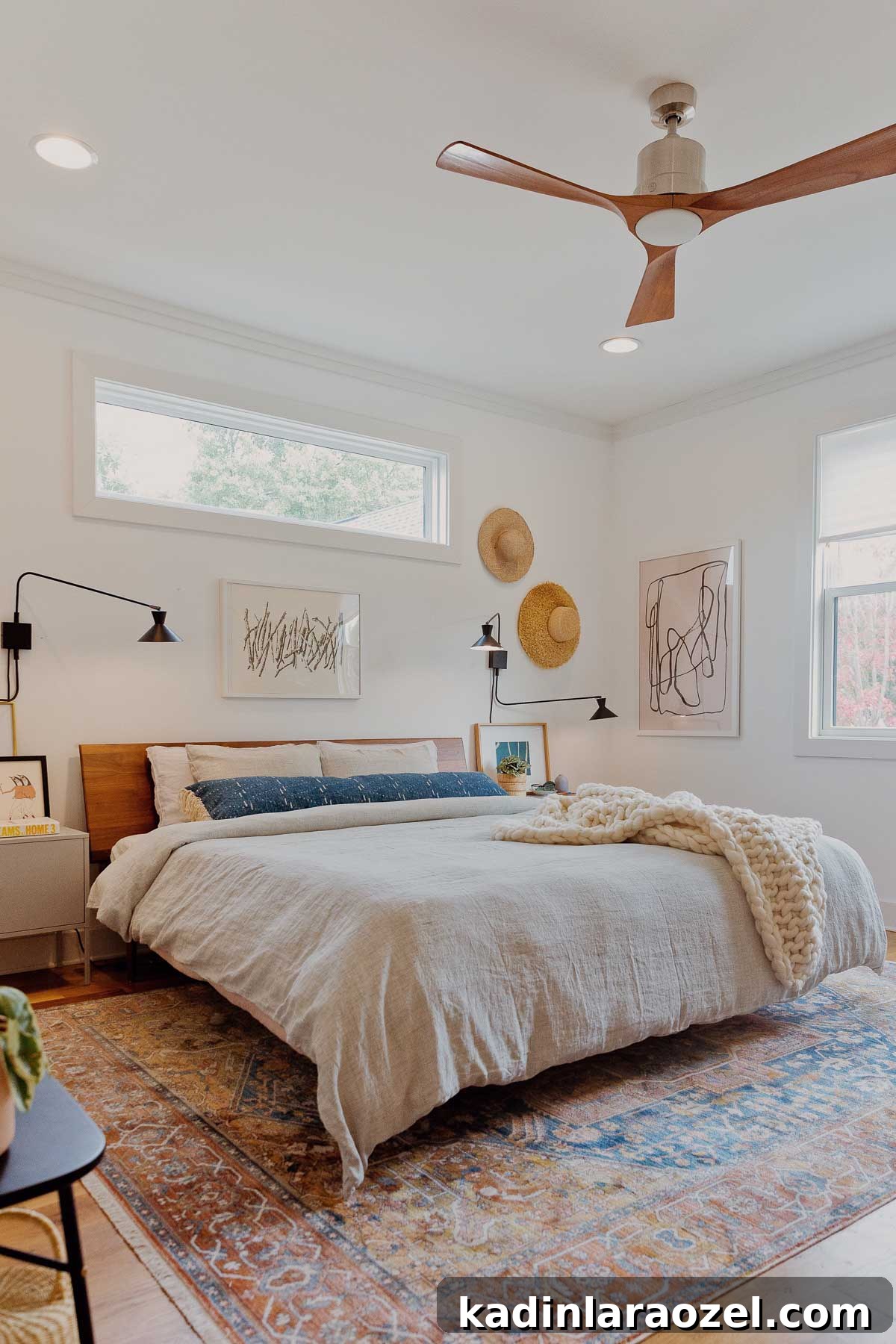 Autumn Makeover: Cozy Updates for Our Master Bedroom 6 An organic modern bedroom with neutral linen bedding and a Persian inspired rug.