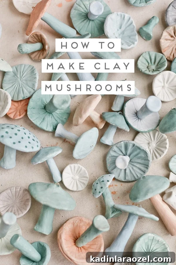 DIY Clay Mushroom Christmas Ornaments: Step-by-Step Guide 13 Closeup of handmade clay mushrooms in greens and blues.
