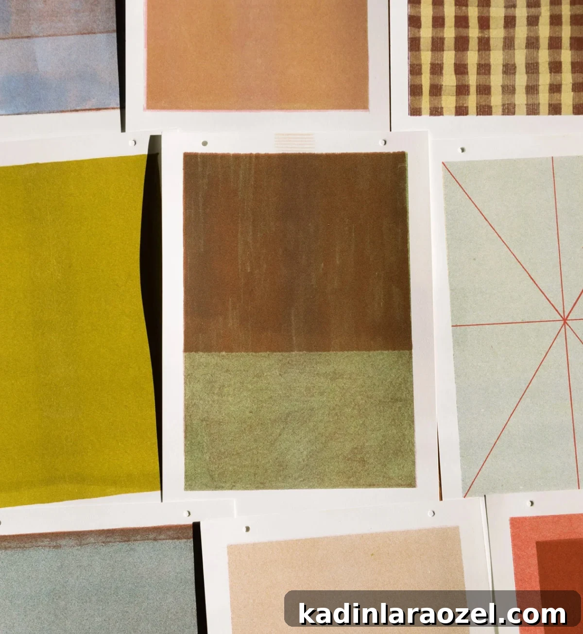 abstract neutral prints all lined up as part of a handmade calendar set created by an artist