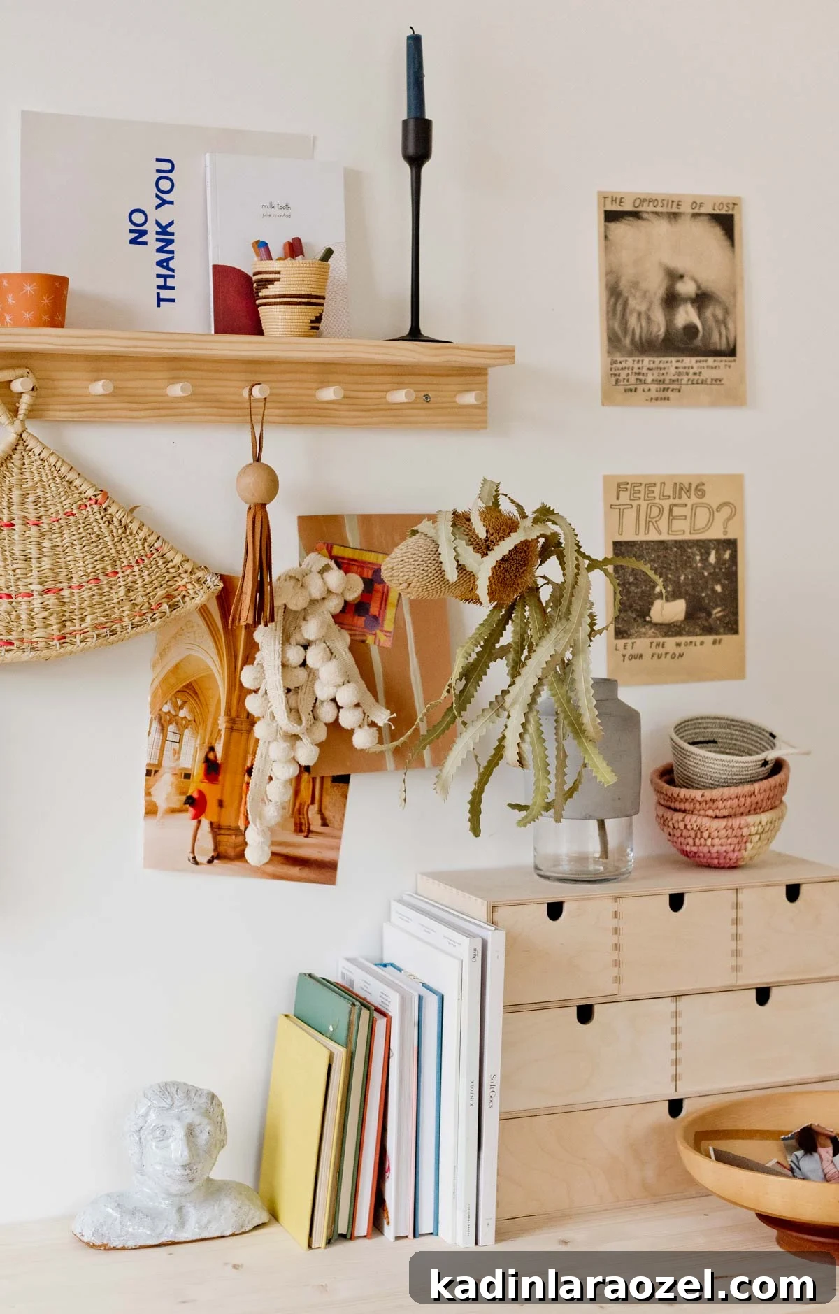 70 Inspiring Journal Prompts to Spark Daily Reflection 4 earthy minimal workspace with wood desk and hanging home decor accessories