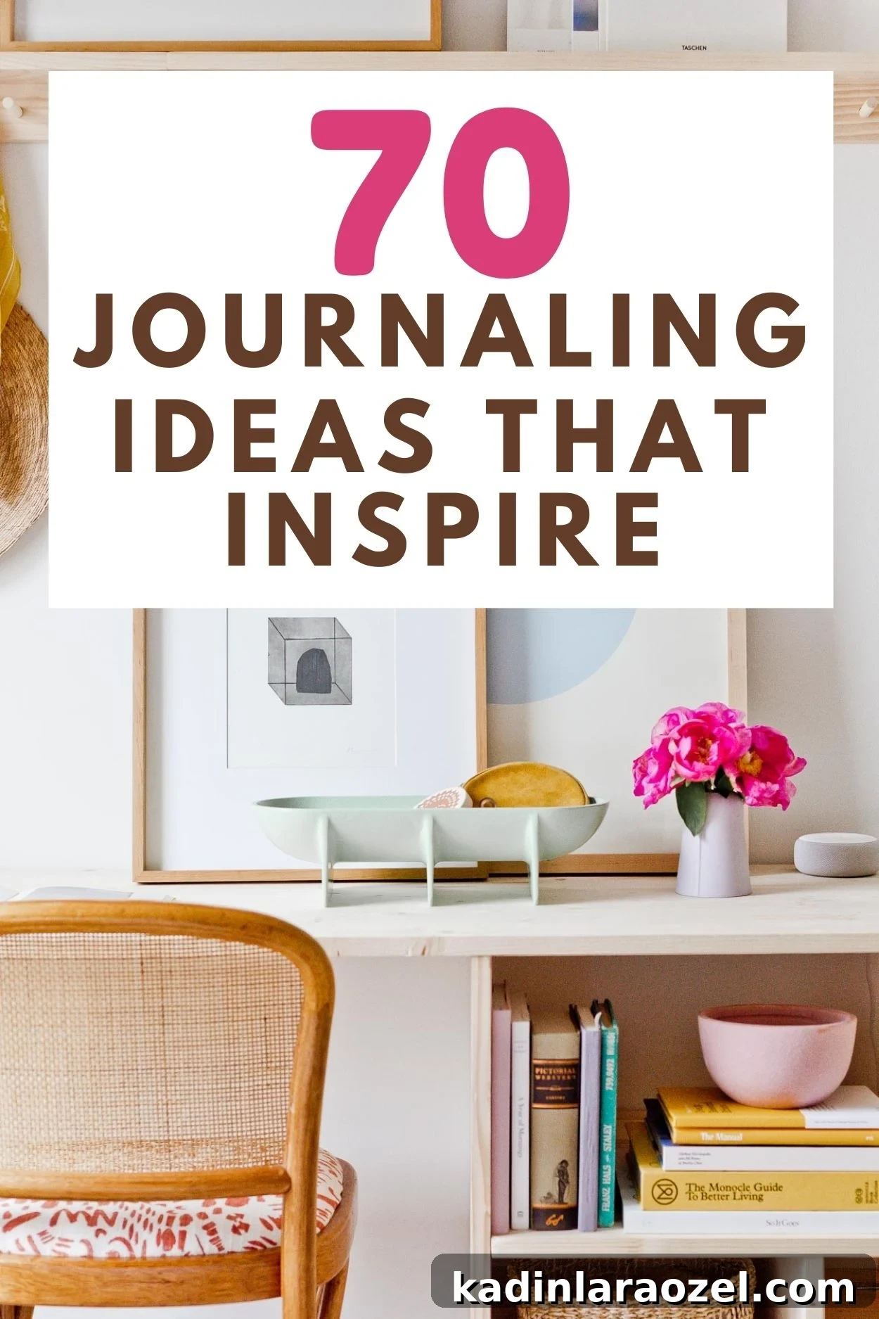 70 Inspiring Journal Prompts to Spark Daily Reflection 6 minimal modern desk with journals and a vintage chair