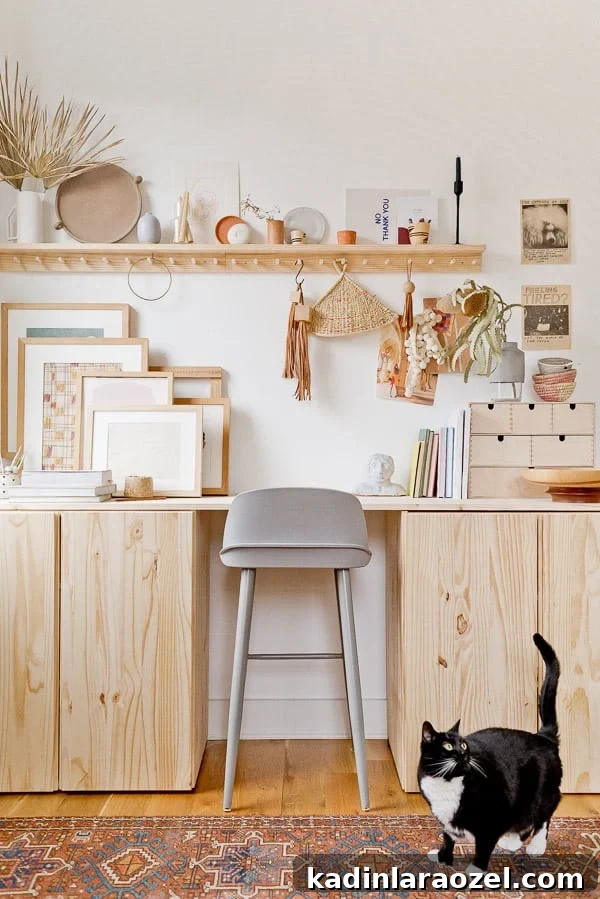 DIY Standing Desk Hack: Convert IKEA IVAR into a Sit-Stand Workstation 9 Raw wood desk idea in eclectic workspace
