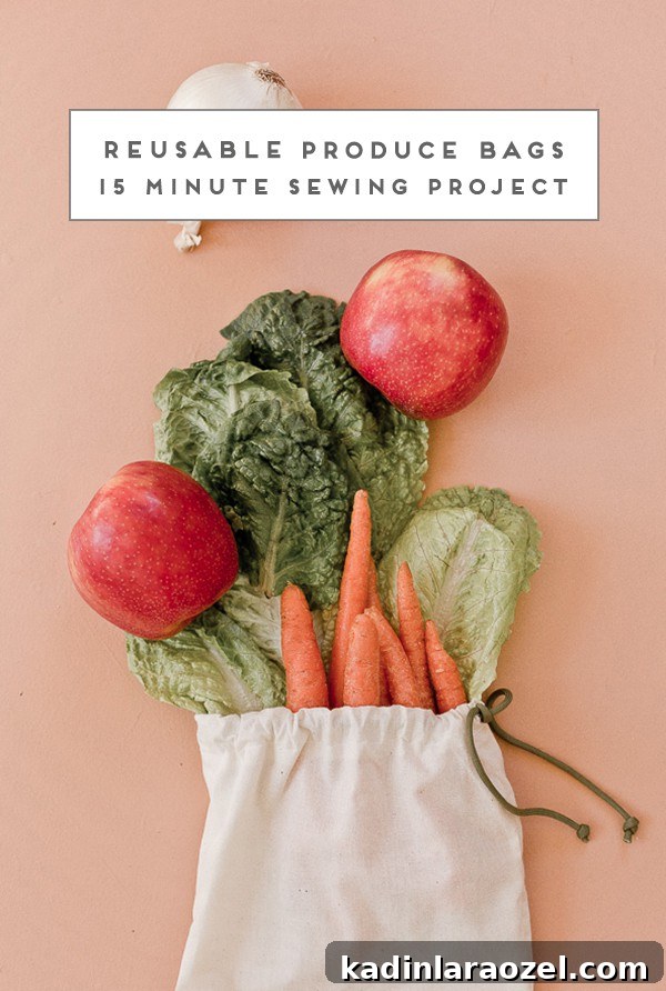 Make Reusable Produce Bags in 15 Minutes: DIY Sewing Guide 16 Simple reusable produce bag with fruit and veggies.