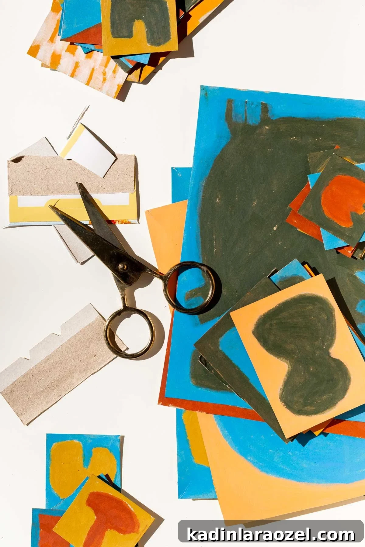 colorful abstract artwork made with cereal box cardboard and a pair of scissors