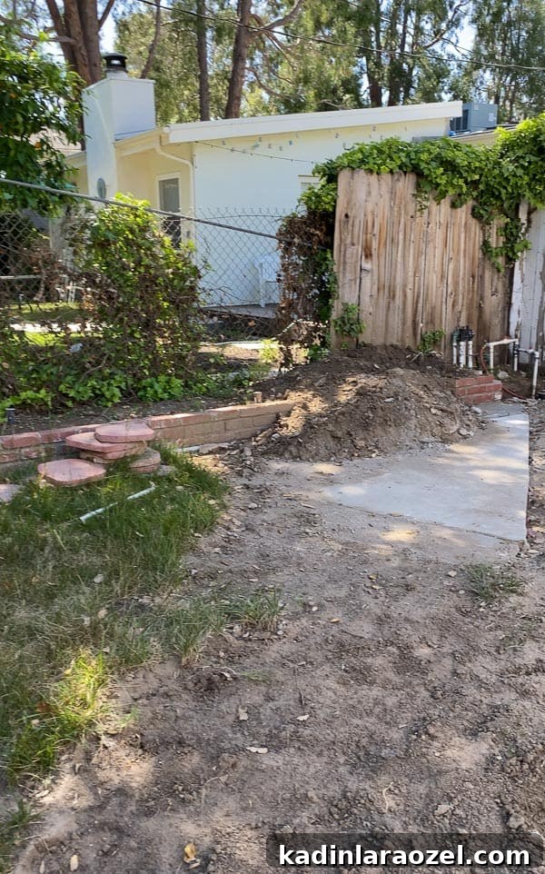 We Moved to California — Before Photos and Home Tour Updates 12 Backyard before photos with missing fencing and dirt yard.