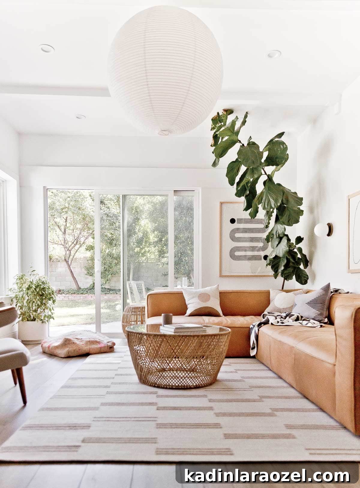 Lounge Room Makeover: In-Depth Furniture Review and Guide 2 Photo of modern, leather sectional sofa from Article, on striped rug.