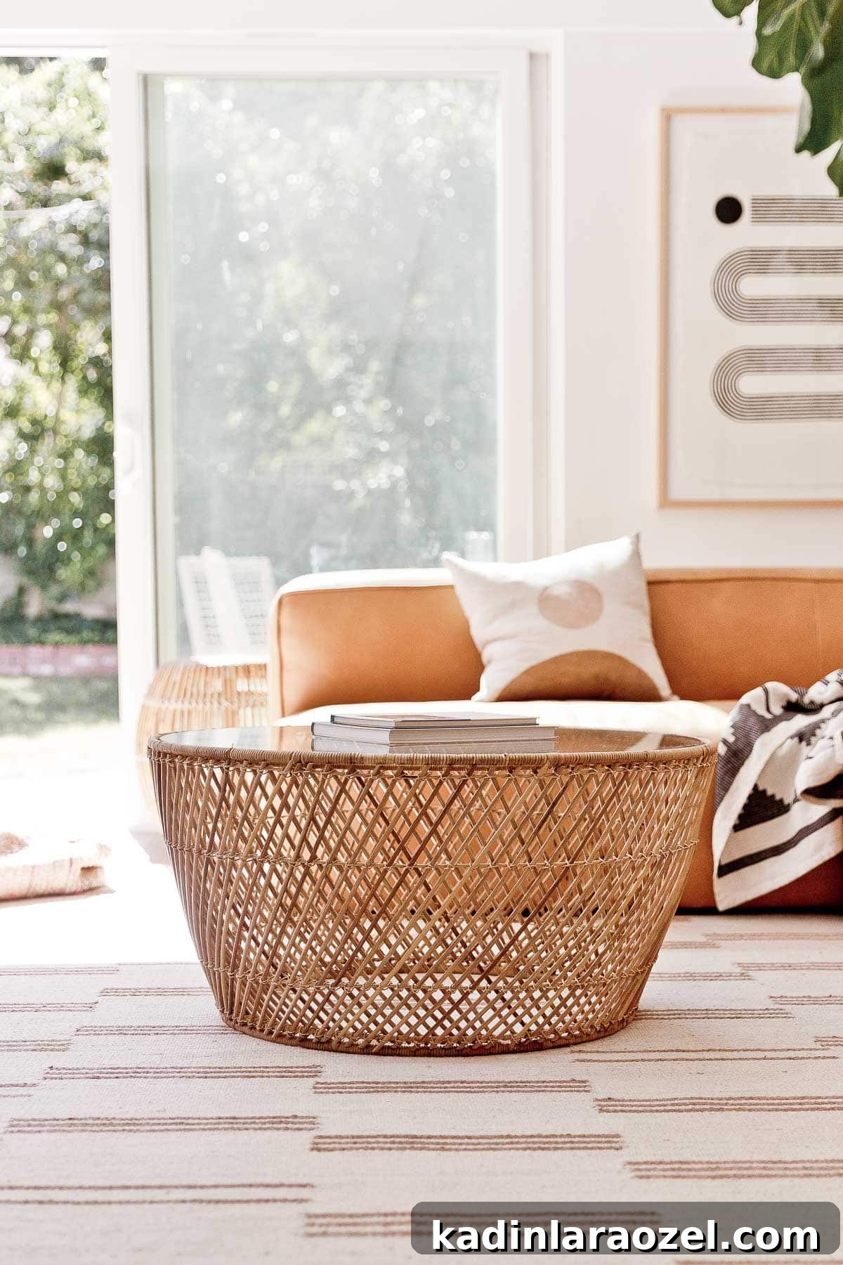 Lounge Room Makeover: In-Depth Furniture Review and Guide 4 Closeup photo of Article furniture (wicker, bohemian coffee table) in modern, California home.