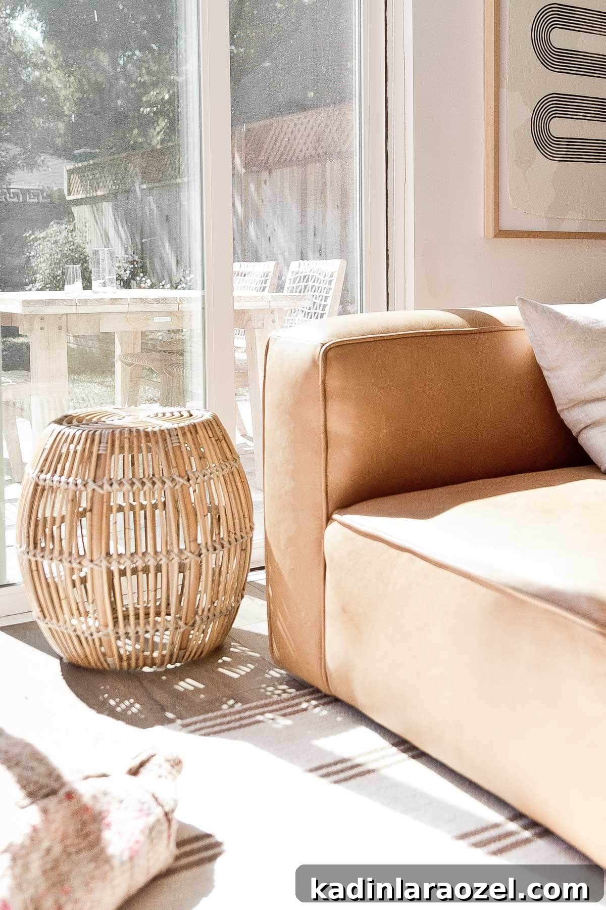 Lounge Room Makeover: In-Depth Furniture Review and Guide 7 Image of bamboo side table next to leather side table.